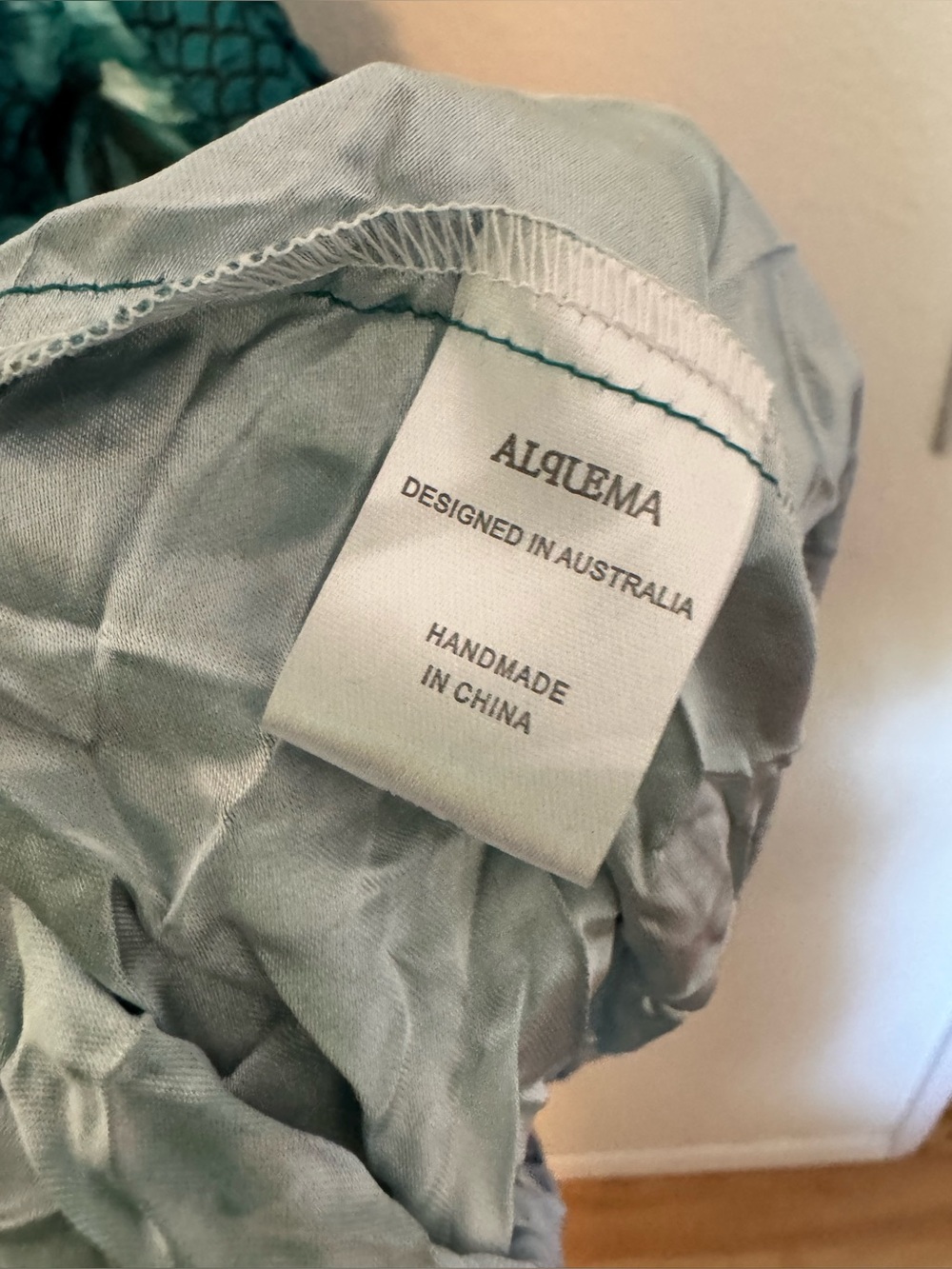 Alquema 3/4 Sleeve Smash Pocket Dress Aqua Flowers Crinkle Size 1 US 6/8 EUC - Picture 6 of 9